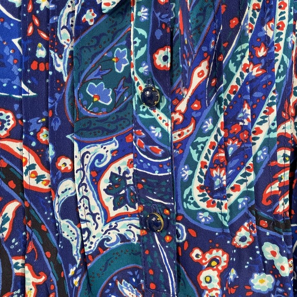 Lands End Blouse Womens 20W Blue Paisley Print Long Sleeve Button Up Shirt Top - Picture 3 of 12